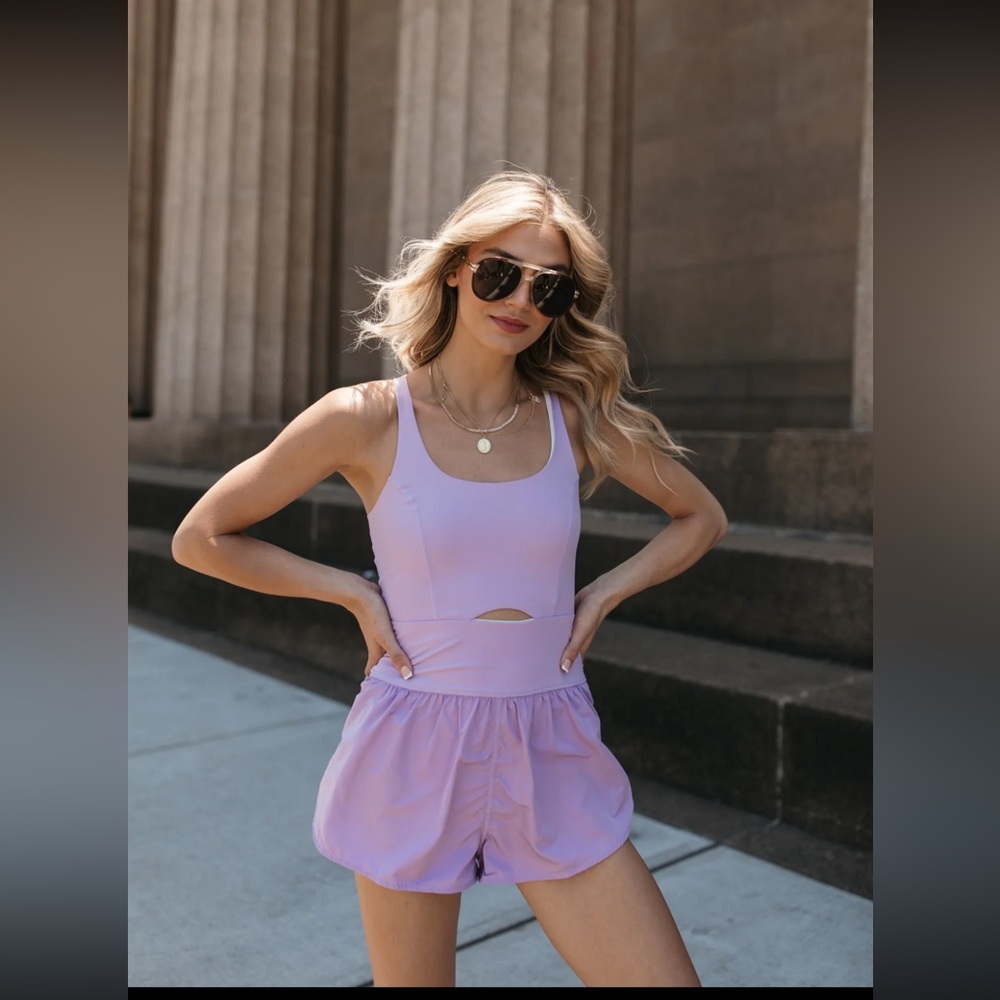 SOLD-Varsity Lavender Romper from “the post” like new